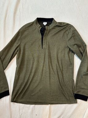 Armani Olive Green Henley Pullover with Black Trim